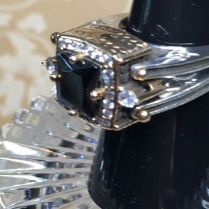 Elegant Sterling Silver & Gold 2 sided Flip Ring with Clear and Black Gemstones